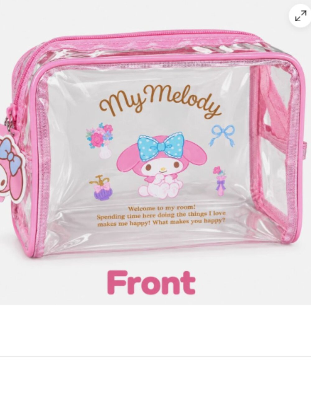 New My Melody Rabbit CLEAR Pink Extra LARGE Travel MakeUp Pouch Purse